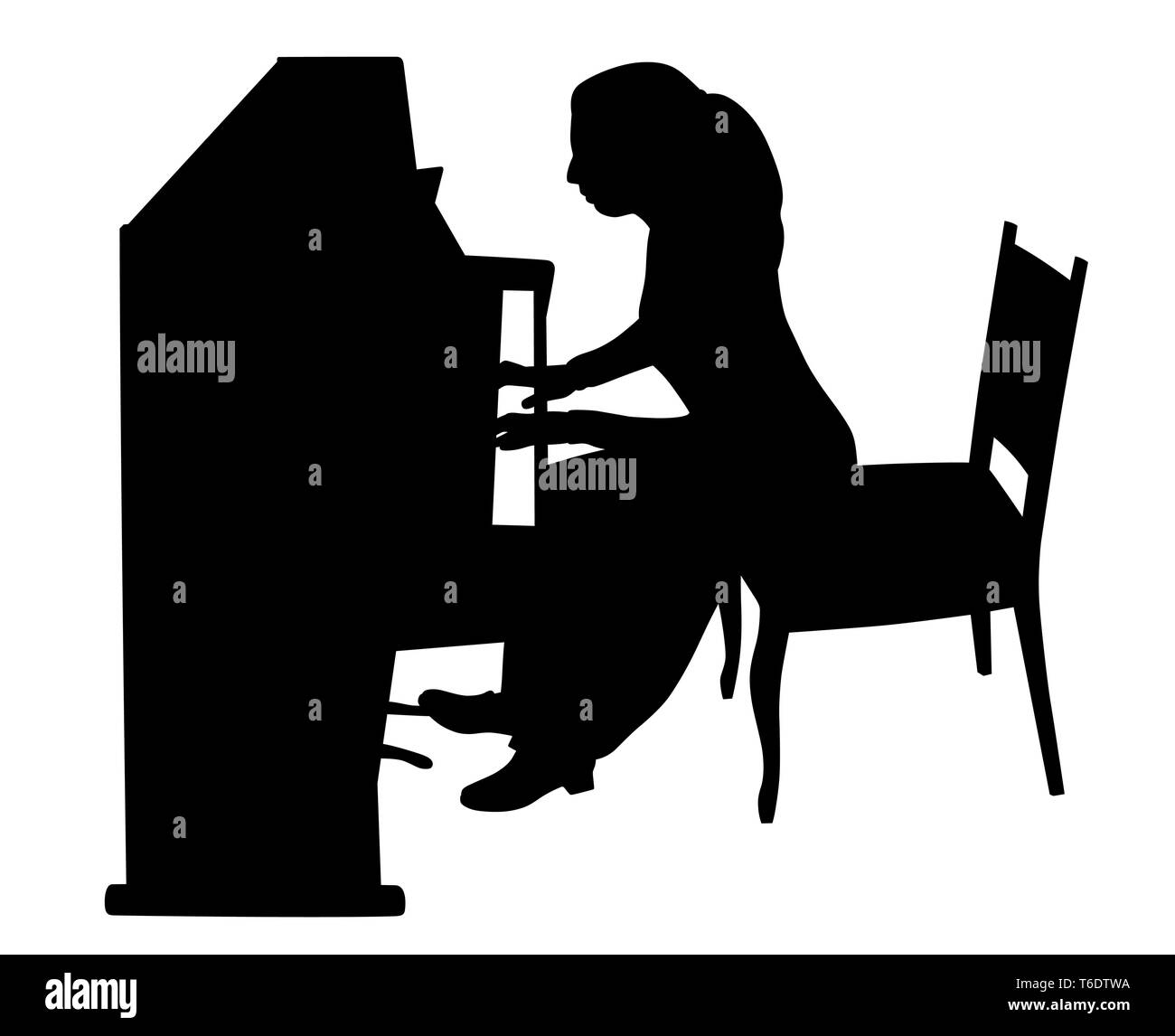 Woman playing upright piano Stock Vector