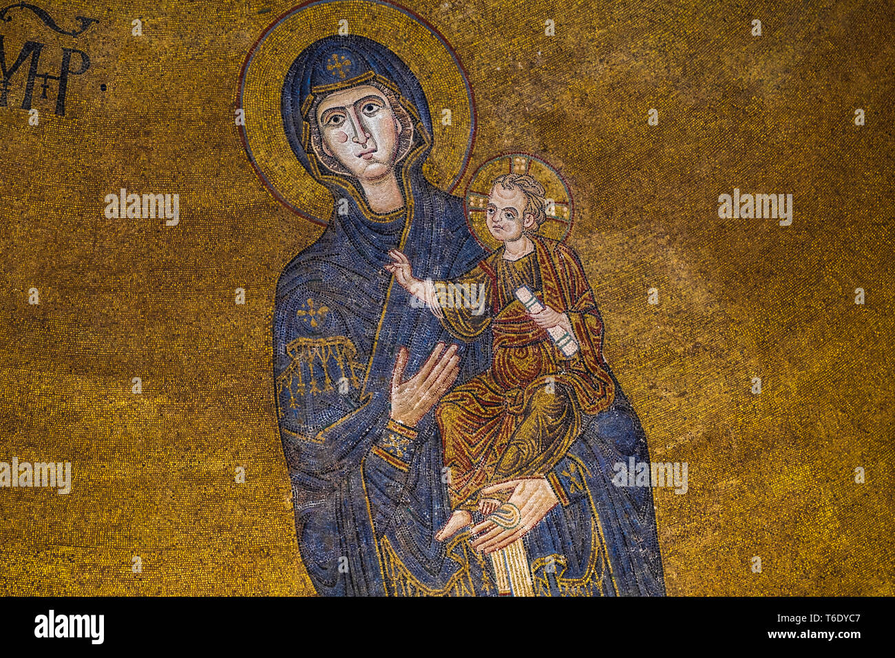 Holy Virgin, 12th century Byzantine mosaic, cathedral of Santa Maria Assunta, Torcello, Venice, Veneto, Italy Stock Photo