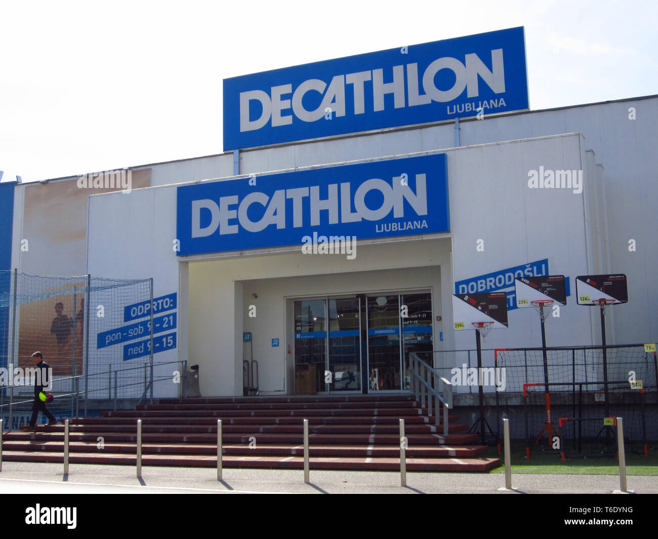 LJUBLJANA, SLOVENIA - MARCH 22 2019: Decathlon sign on a wall. Decathlon is a french company and one of the world's largest sporting goods retailers Stock Photo