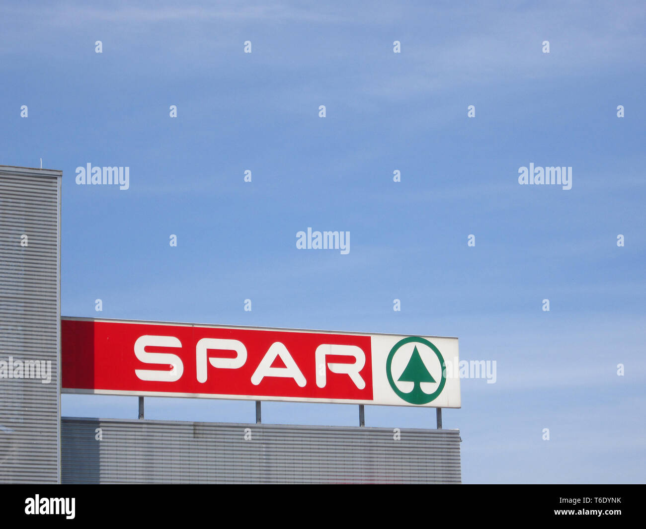 LJUBLJANA, SLOVENIA - MARCH 22 2019: SPAR logo on a supermarket shop Stock Photo