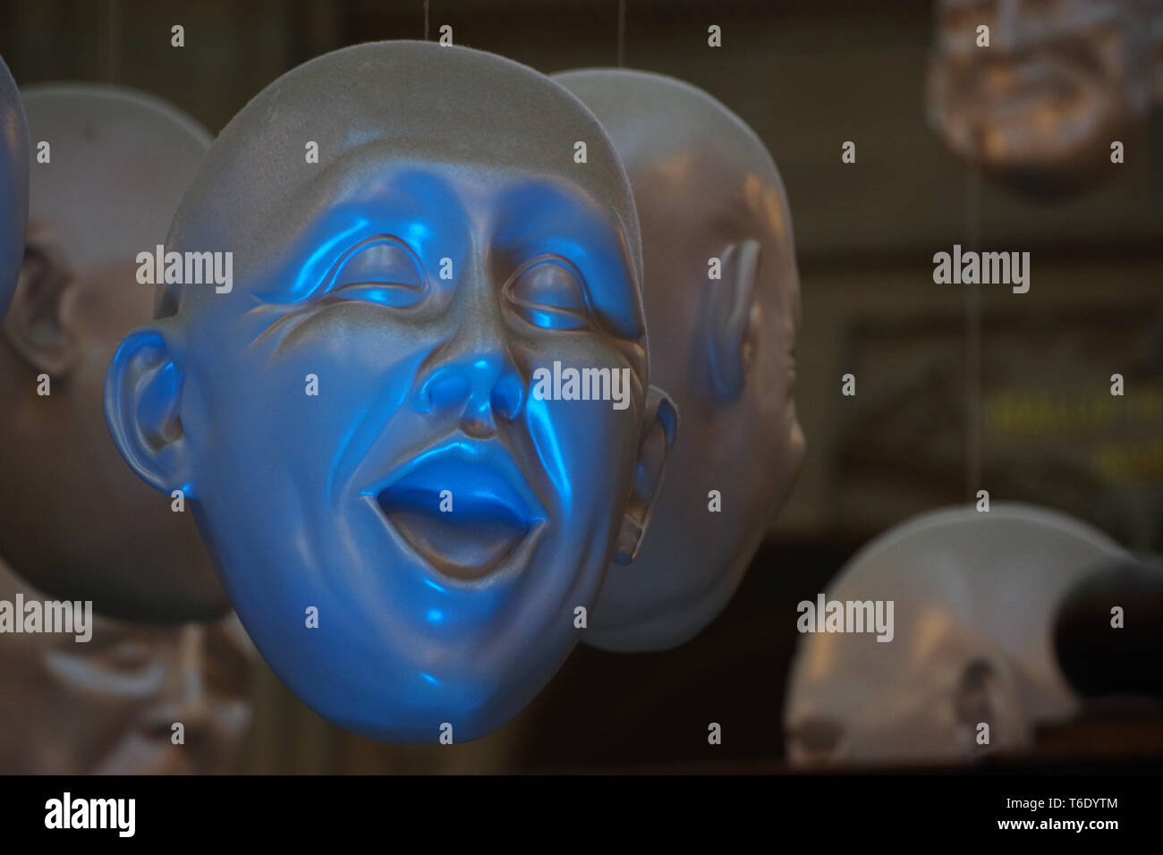 Hanging Heads. Sophie Cave was the creator of hanging heads installation at Kelvingrove Art Gallery and Museum. Stock Photo