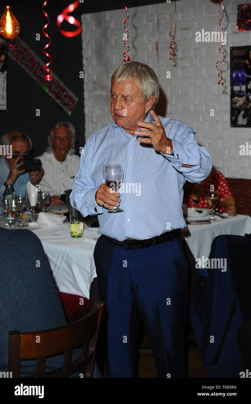 Frazer Hines seen during the 70th birthday of Elaine Murray with friends and family at Pepenero restaurant in Camden London. Stock Photo