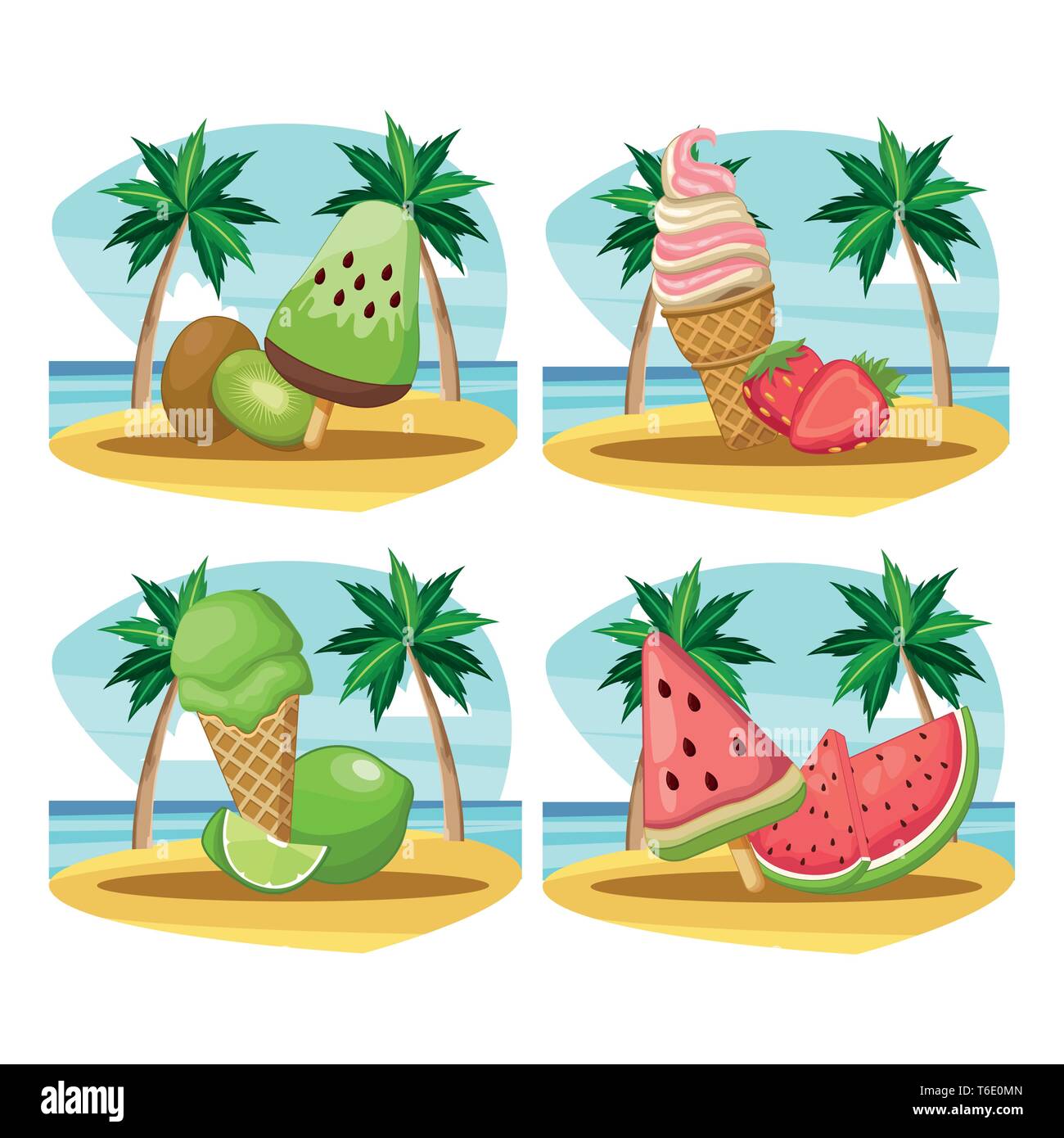 set of ice cream and ice lolly with fruit Stock Vector Image & Art - Alamy