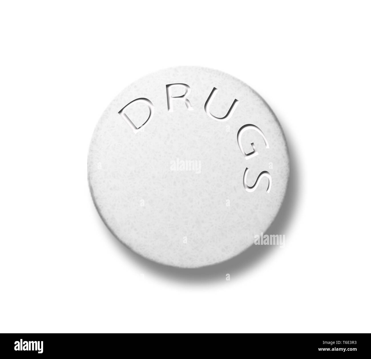 Pill, tablet with Drugs writing Stock Photo