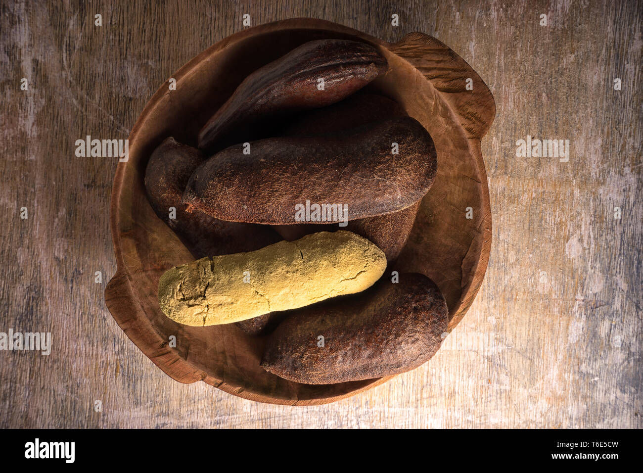 stinking toe fruit closeup in rustic bowl Stock Photo