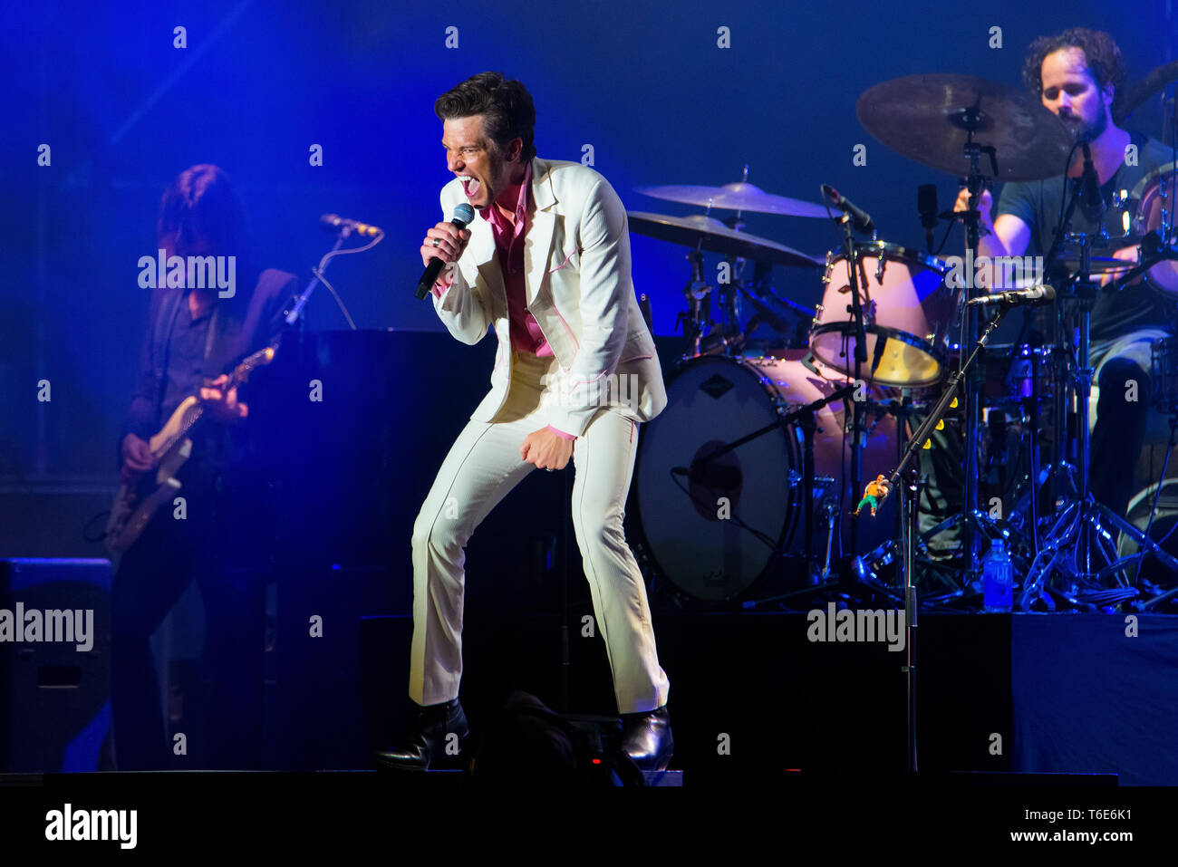 BENICASSIM, SPAIN - JUL 20: The Killers (famous indie rock band) perform in concert at FIB Festival on July 20, 2018 in Benicassim, Spain. Stock Photo