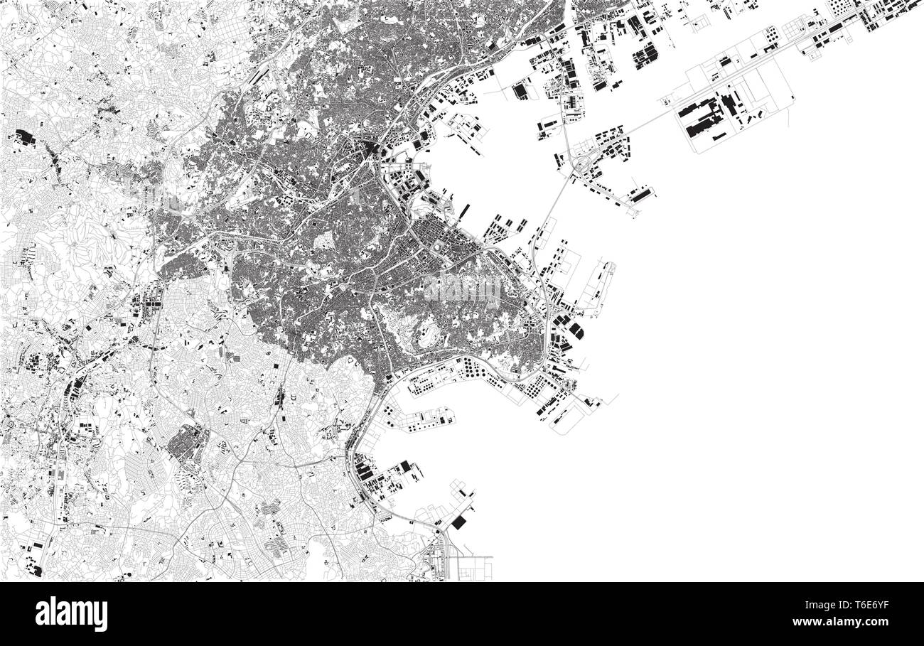 Satellite map of Yokohama. It is the second largest city in Japan by population. Map of streets and buildings of the town center. Asia Stock Vector