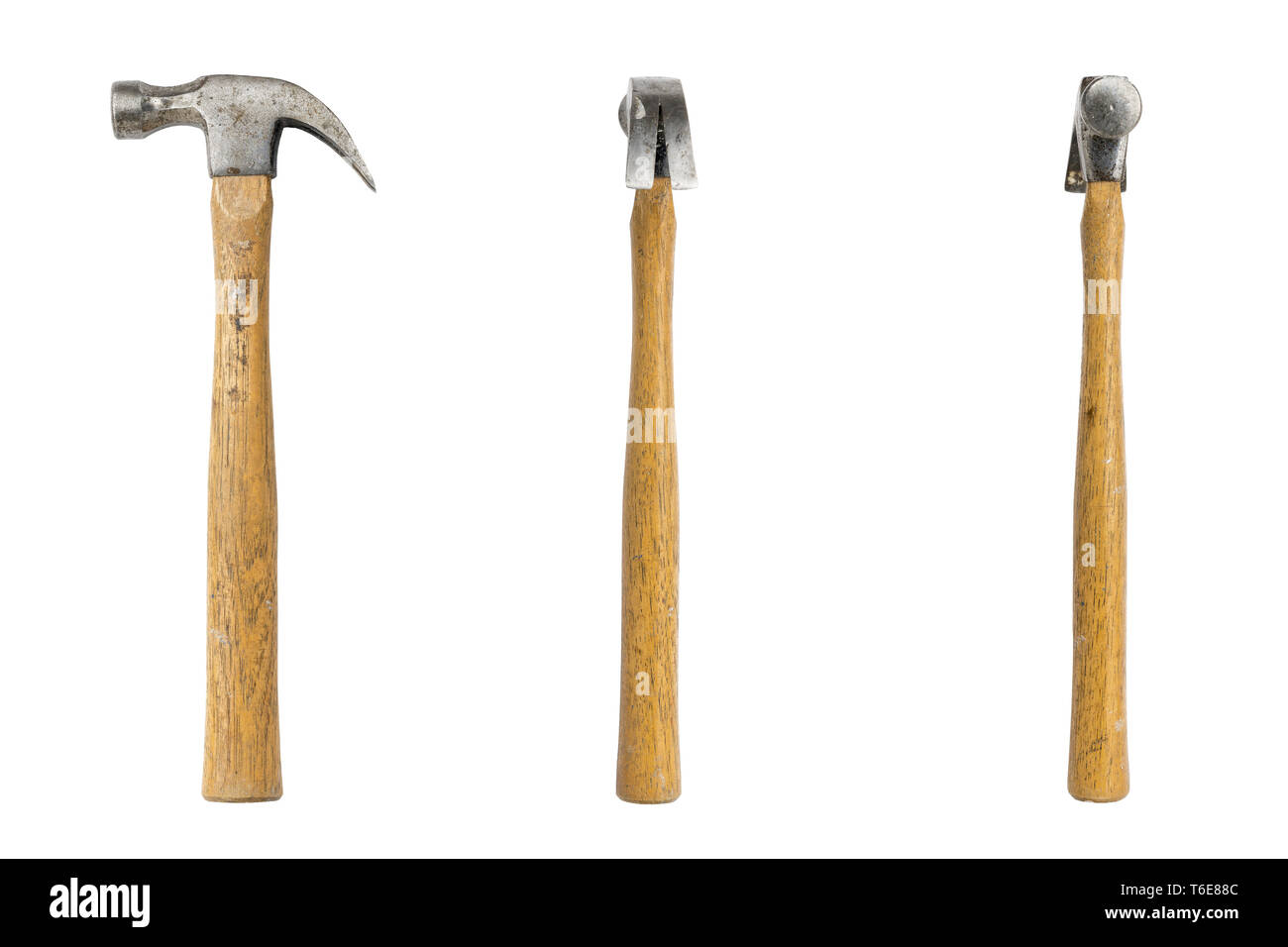 Old claw hammer seen from three sides Stock Photo