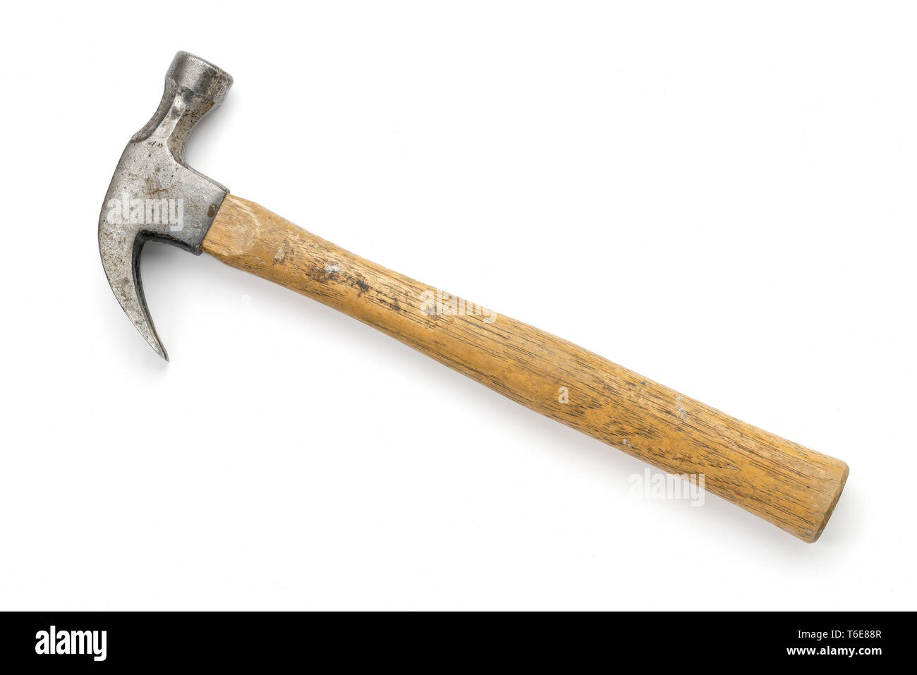 Very old claw hammer, isolaterd on white Stock Photo