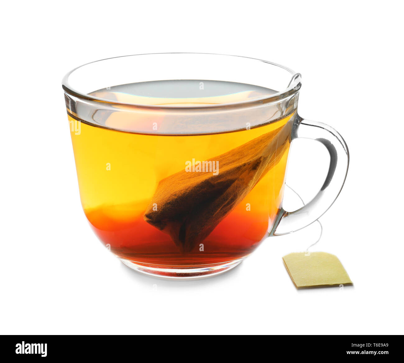 Glass cup of hot tea on white background Stock Photo Alamy