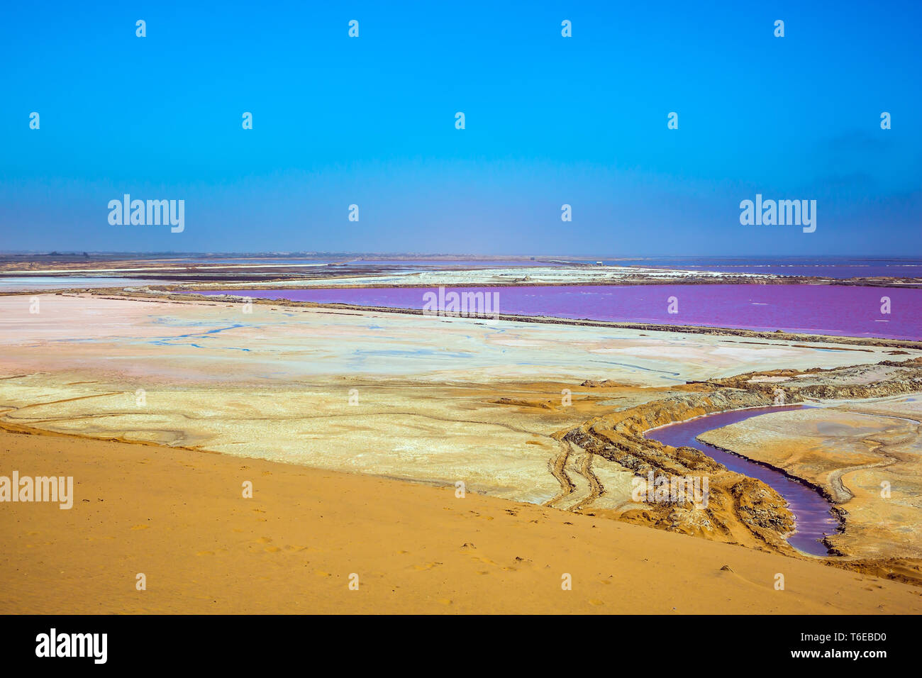 Multicolored fields for evaporation of water Stock Photo