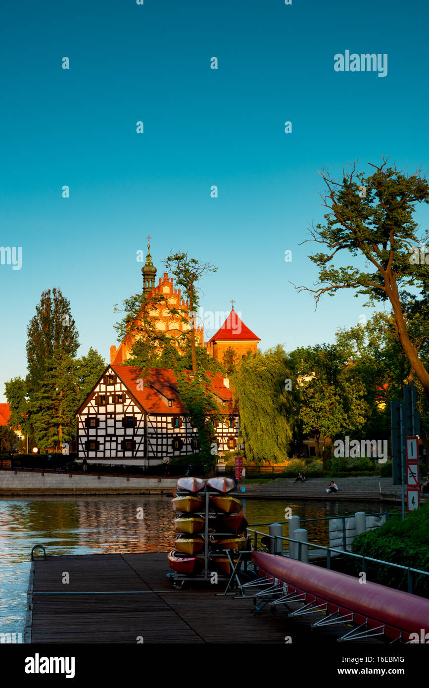 Bydgoszcz St. Martin and St. Nicholas Cathedral and Mill Island Stock Photo