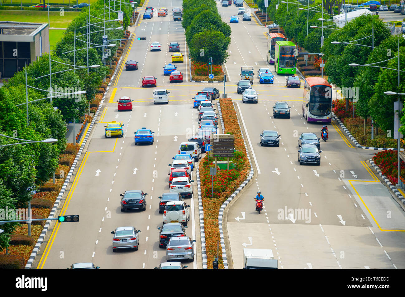 Cars traffic road Singapore aerial Stock Photo Alamy