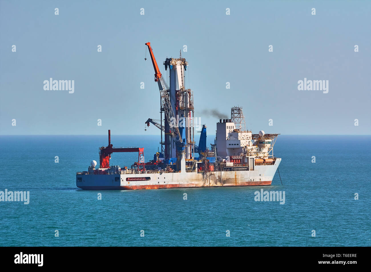 Drill Ship in Black Sea Stock Photo