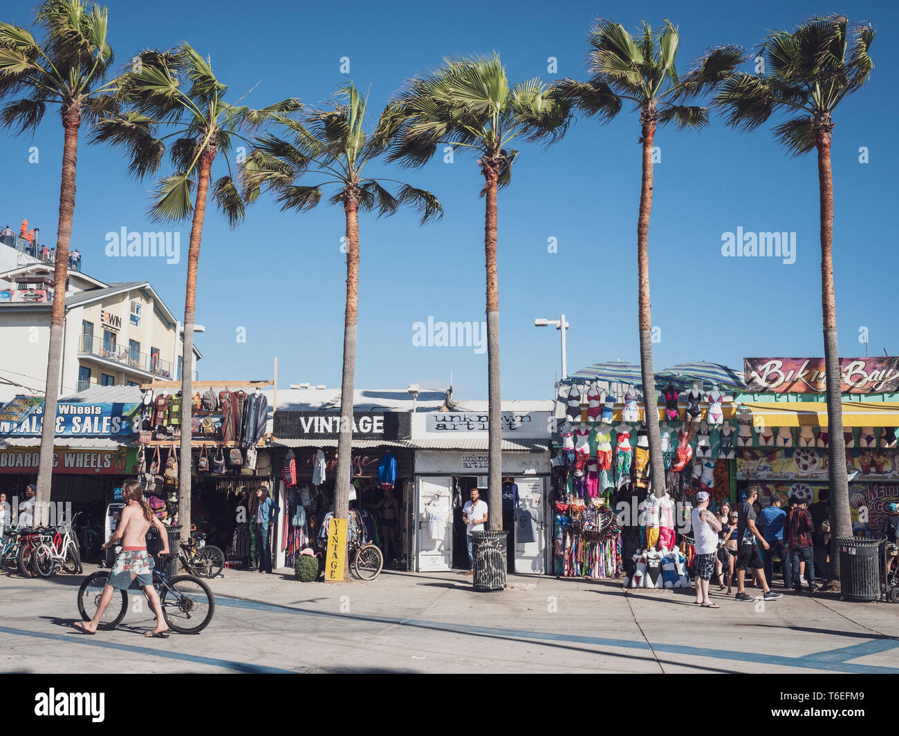 People enjoying a sunny day on Venice Beach Boardwalk, Los Angeles ...