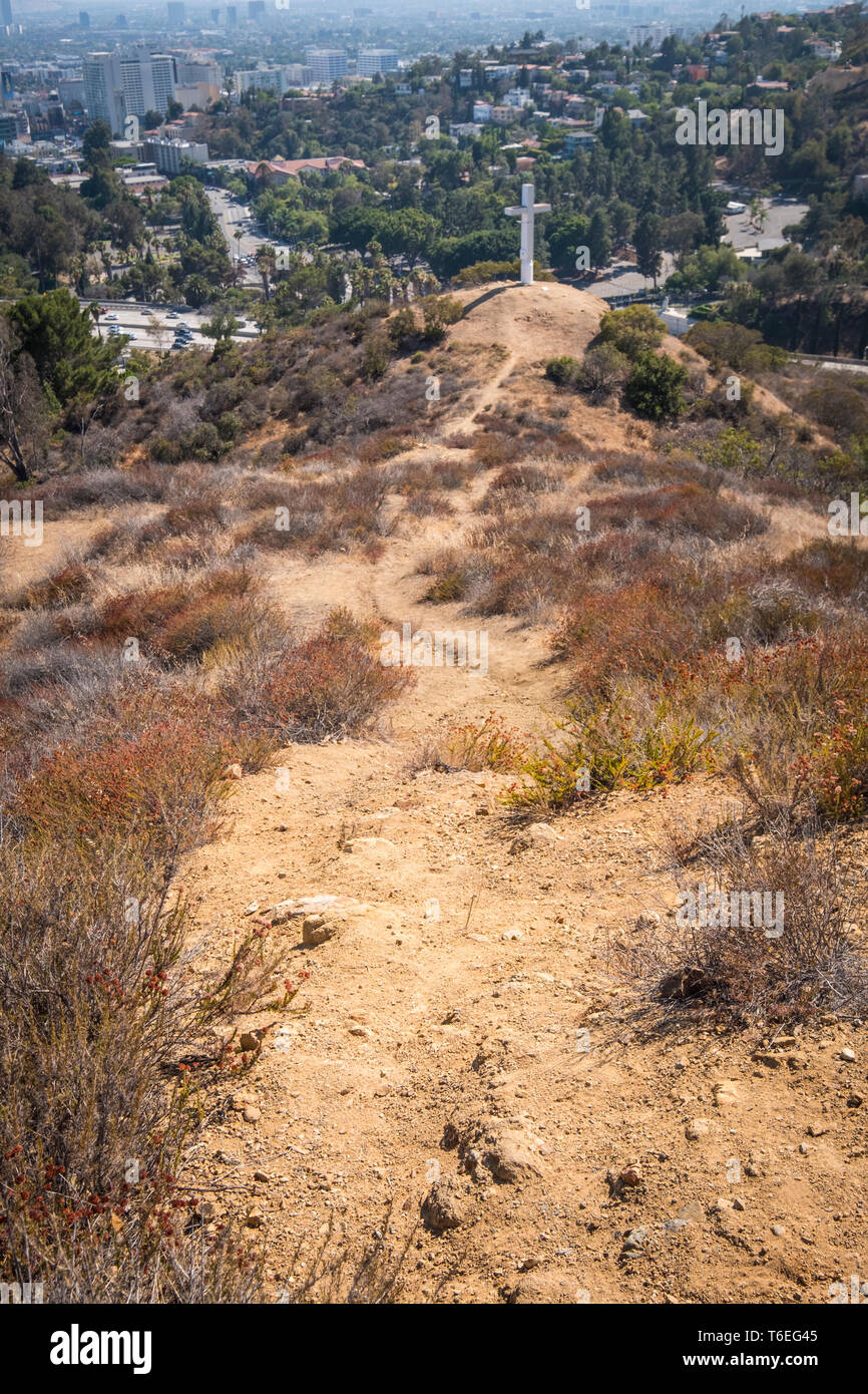 Hollywood Cross on Hollywood Hills with the City of Los Angeles in the