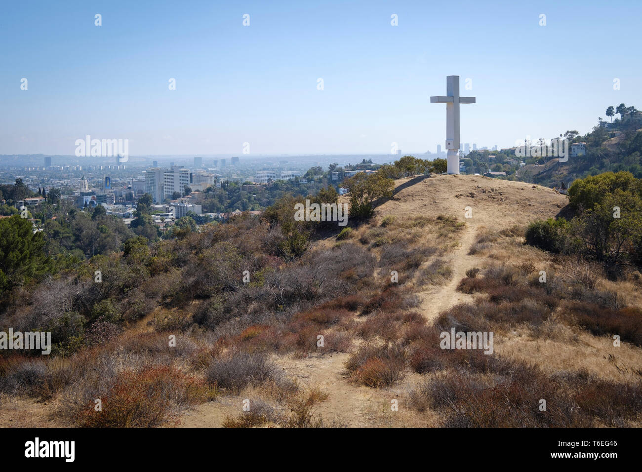 Hollywood Cross on Hollywood Hills with the City of Los Angeles in the