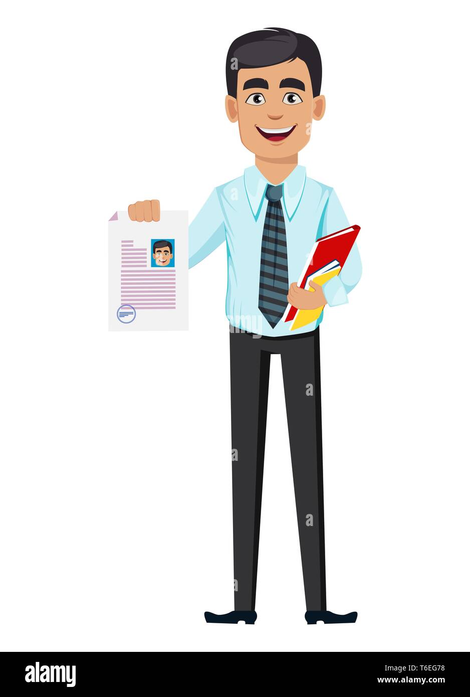 Concept of handsome smiling confident business man. Cartoon character
