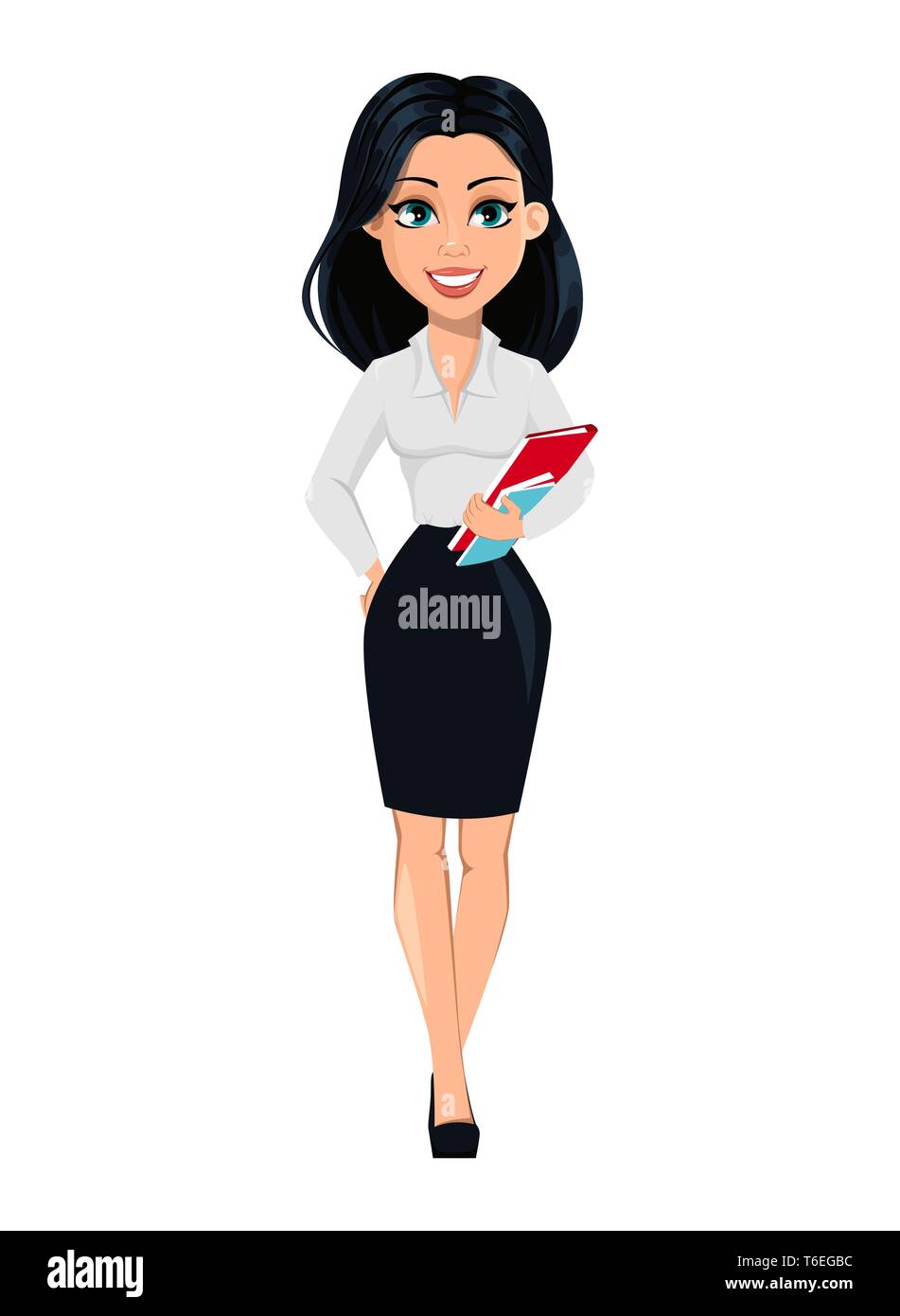 Concept of modern young business woman. Cartoon character businesswoman  holds folder and documents. Vector illustration on white background Stock  Vector Image & Art - Alamy
