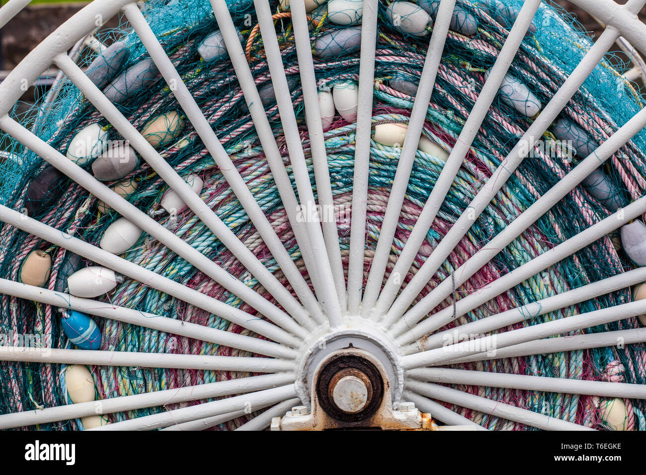 Fishing net roll with floats closeup Stock Photo Alamy