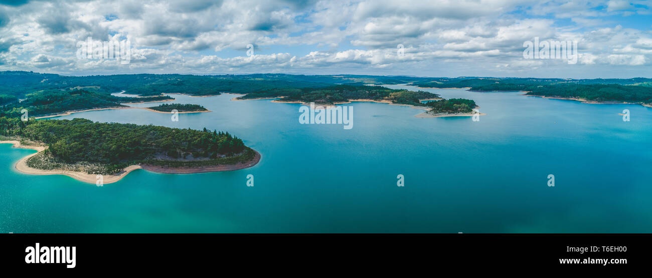Wide aerial panorama of scenic lake in Victoria, Australia Stock Photo
