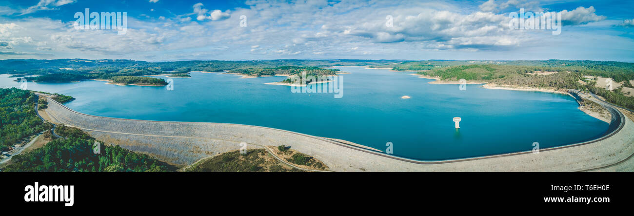 Cardinia Reservoir Lake - aerial panoramic landscape Stock Photo