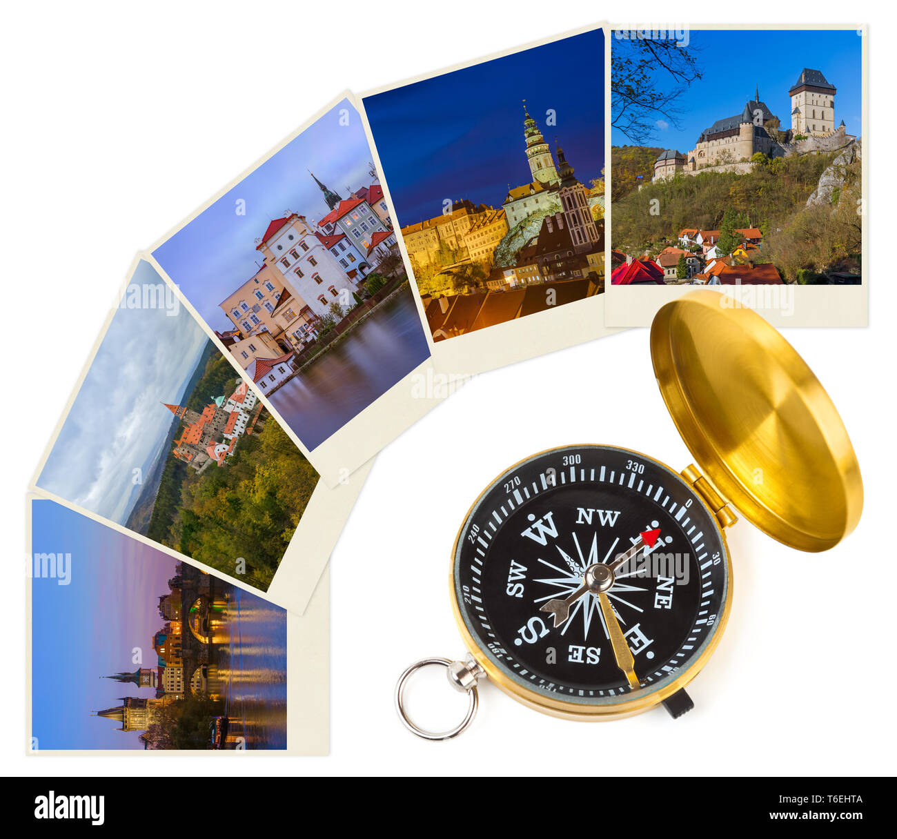 Czech republic images (my photos) and compass - travel concept Stock Photo