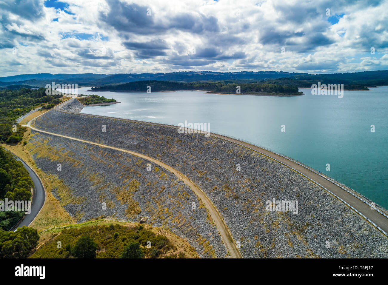 Scenic Cardinia Reservoir Lake and dam wall on cloudy day aerial view Stock Photo Alamy