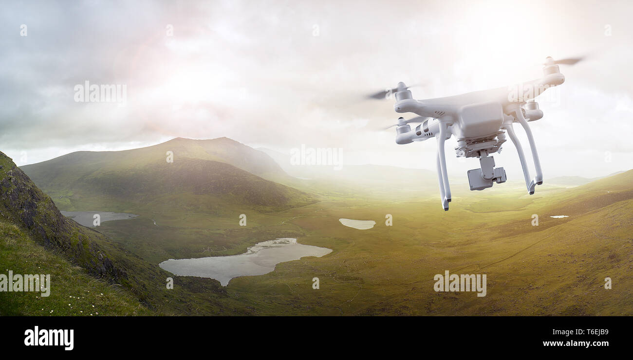 Drone flying over wonderful landscape Stock Photo