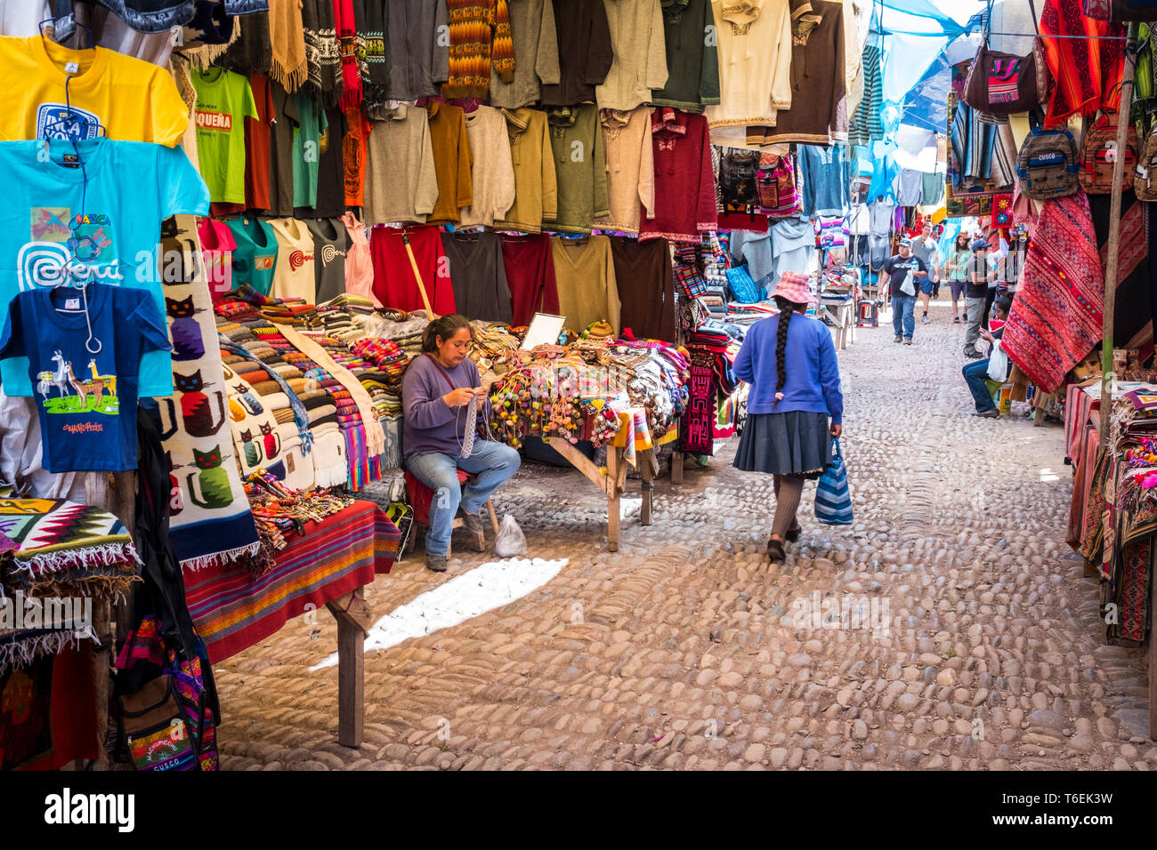 Inca style street market on Pisac Village, Cusco Region, Peru Stock ...