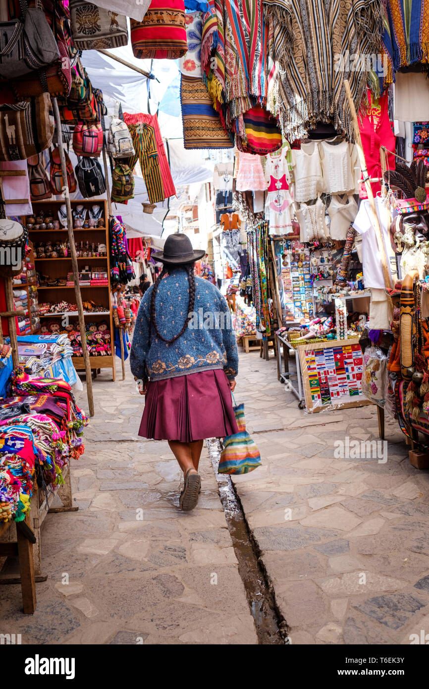 Inca style street market on Pisac Village, Cusco Region, Peru Stock Photo