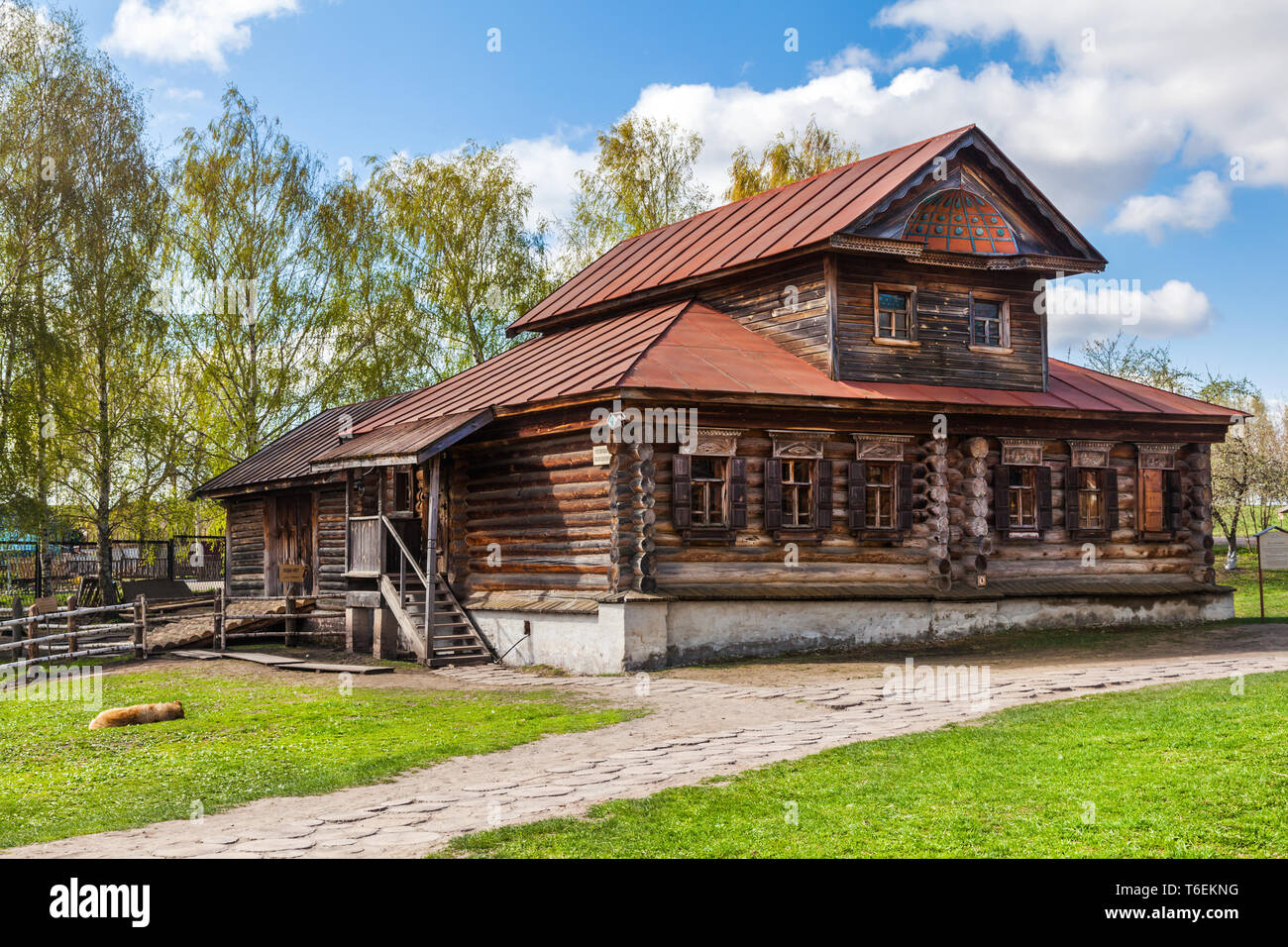 Wooden house decorated with carving in Suzdal. Russia. Stock Photo