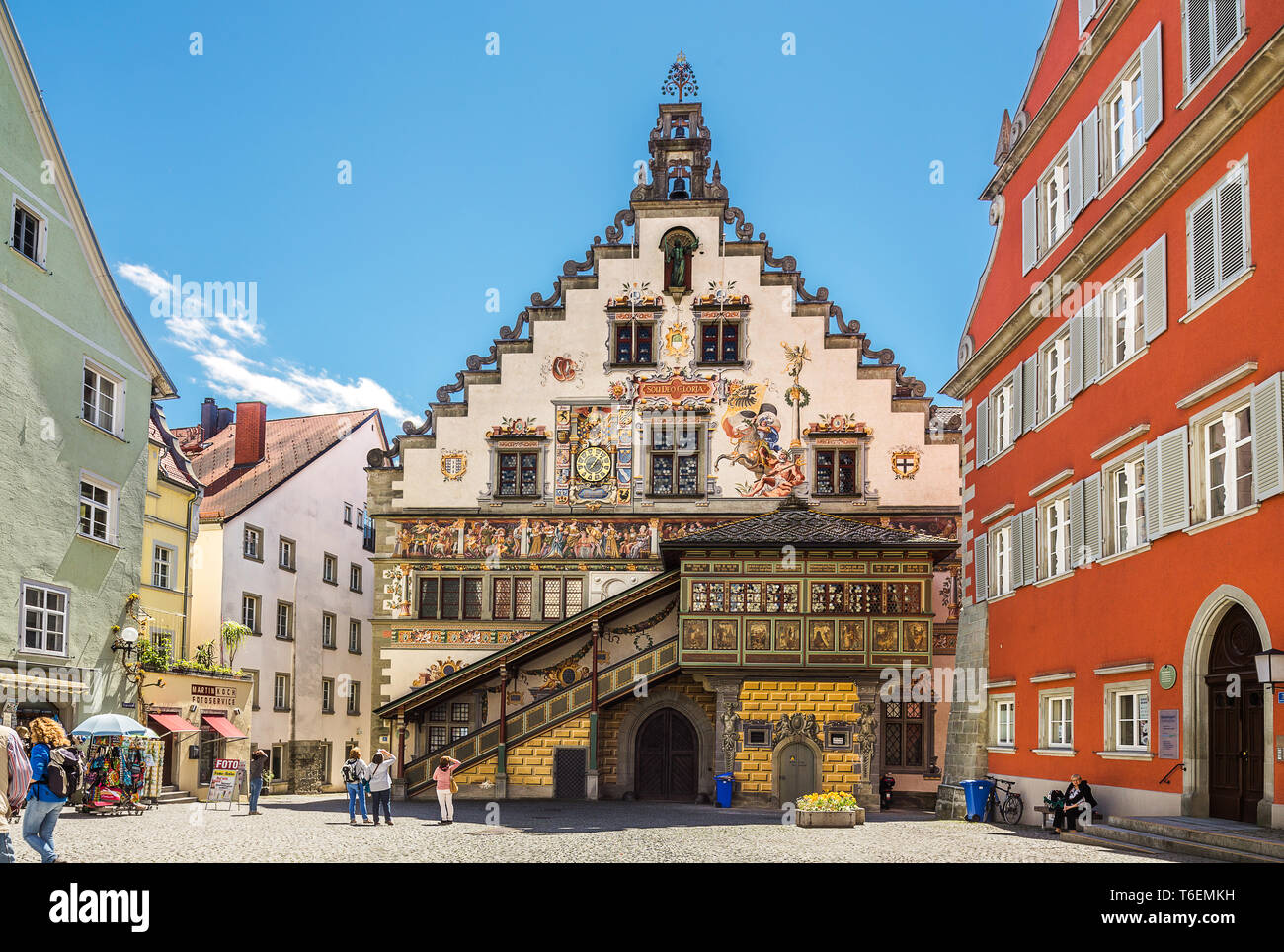 Decorated townhall in the german city Lindau Stock Photo