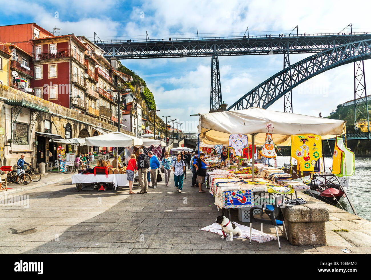 Market on the waterfront of Porto. Stock Photo
