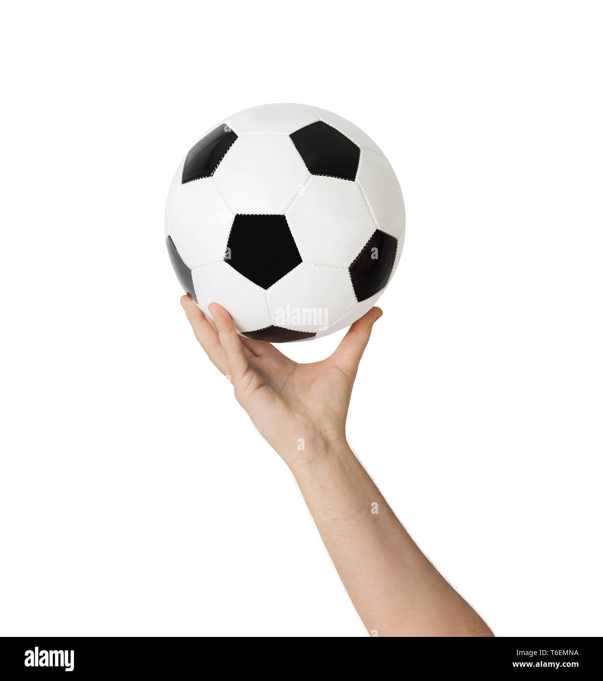Hand and soccer ball Stock Photo Alamy