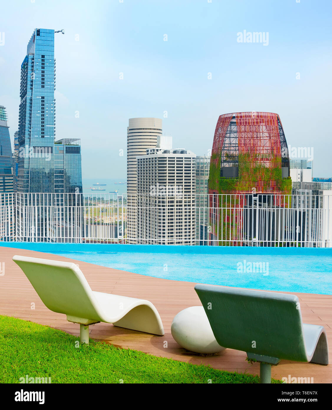Rooftop deck chairs. Singapore Downtown Stock Photo Alamy