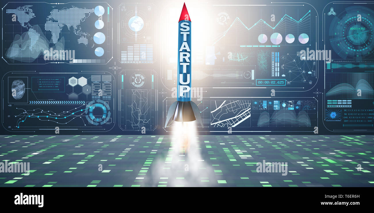 Rocket in business start-up concept - 3d rendering Stock Photo - Alamy