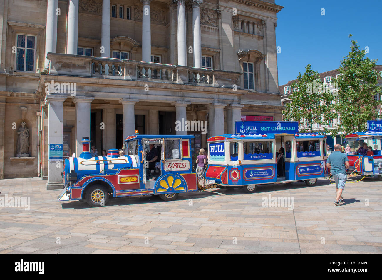 Hull Tourist train in front of City Hall Stock Photo