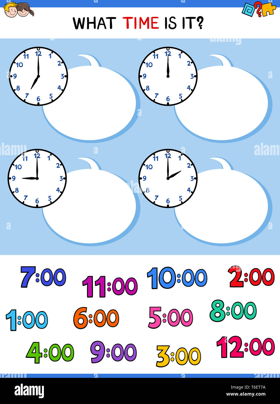 telling time clock face educational game Stock Photo Alamy