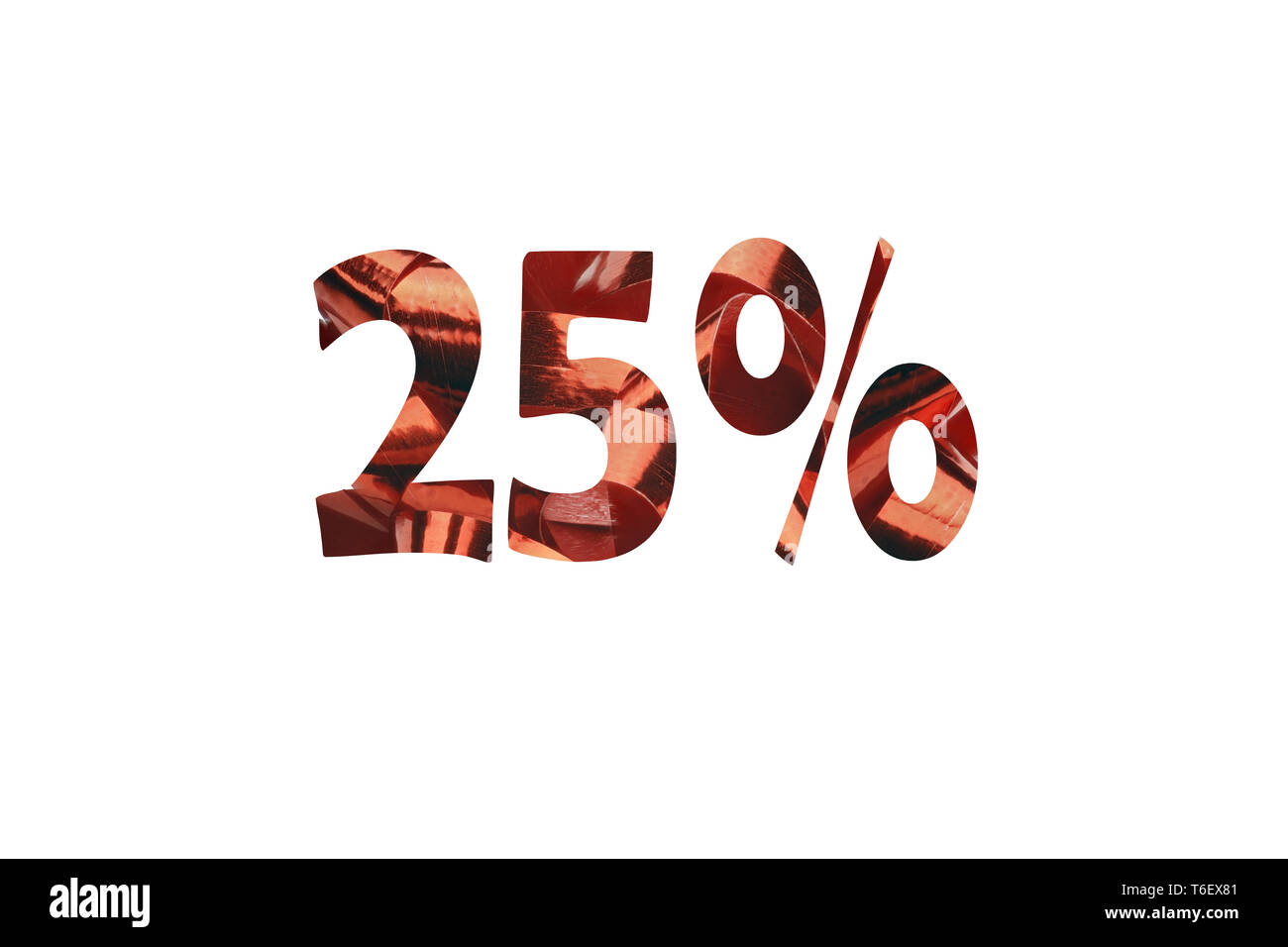 25 percent with percent symbol cut out of a picture red gift ribbon Stock Photo