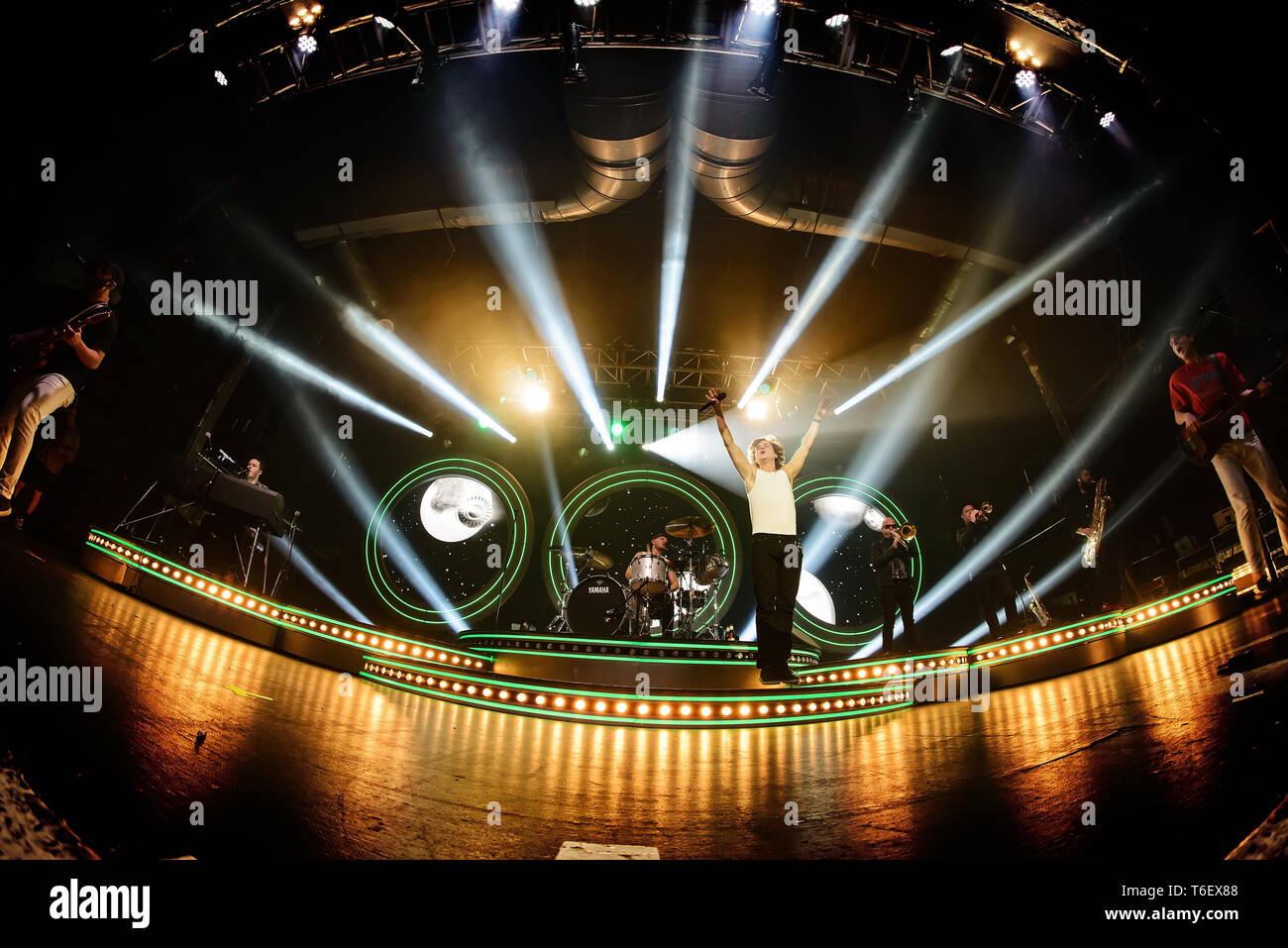 BARCELONA - APR 16: Lukas Graham (band) perform in concert at Apolo on April 16, 2019 in Barcelona, Spain. Stock Photo