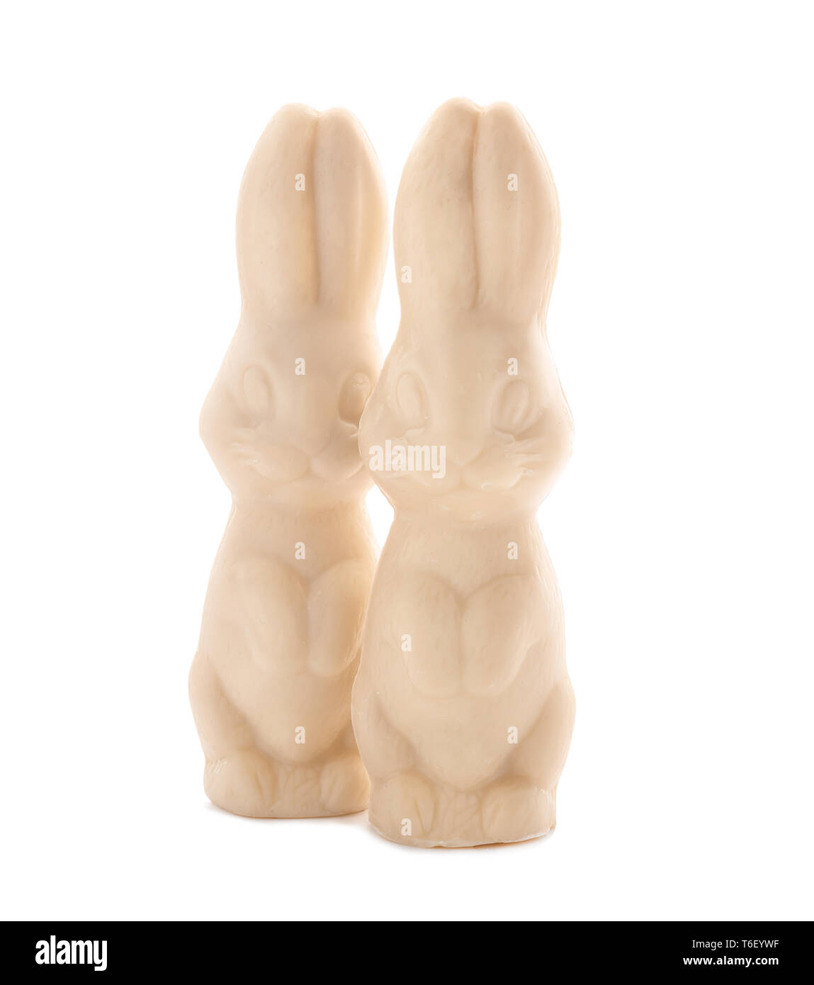 Chocolate Easter bunnies on white background Stock Photo - Alamy
