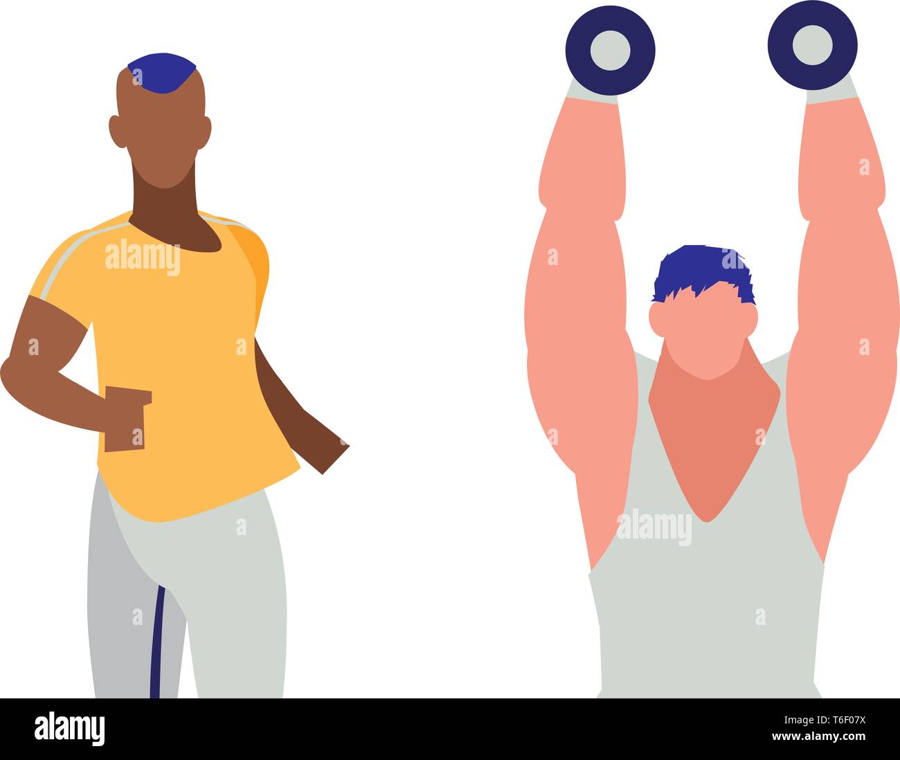 athletic interracial men weight lifting and running vector illustration design Stock Vector