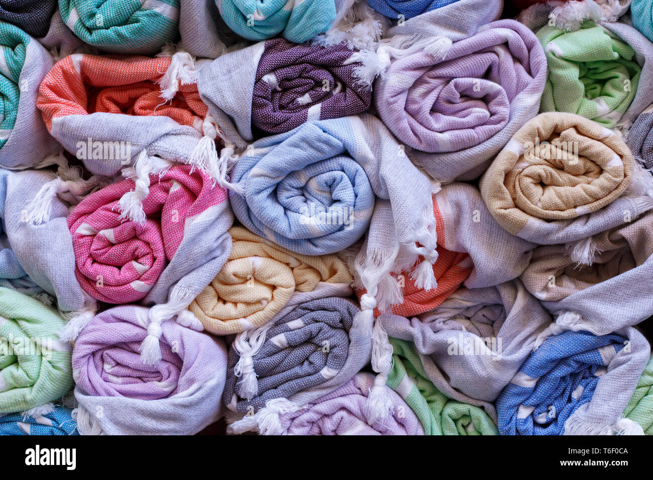 Colorful blankets in a market Stock Photo