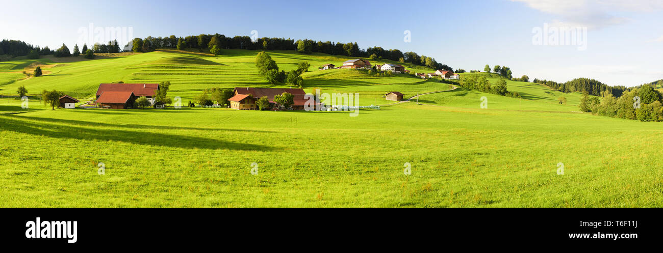 Panoramic landscape in Bavaria with alps mountain range at spring Stock Photo