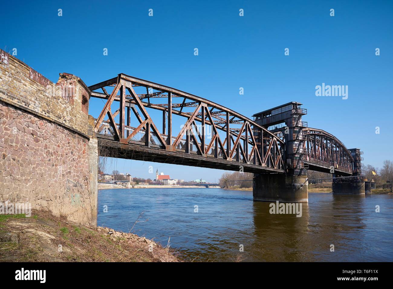 Historic lift bridge over the river Elbe in Magdeburg Stock Photo