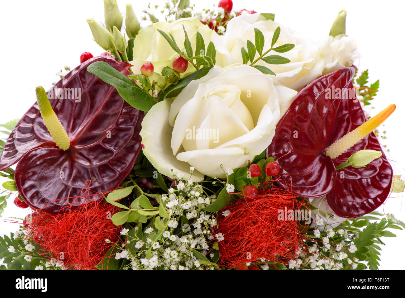 Bunch of colorful flowers isolated over white background Stock Photo