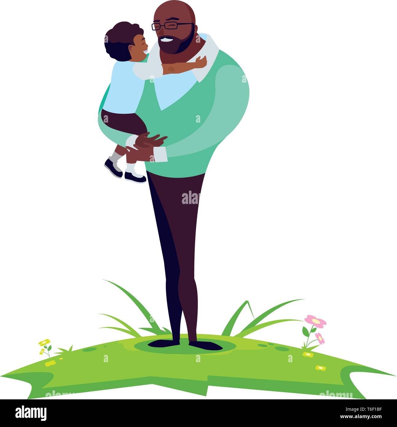 afro father with son in the field vector illustration design Stock ...