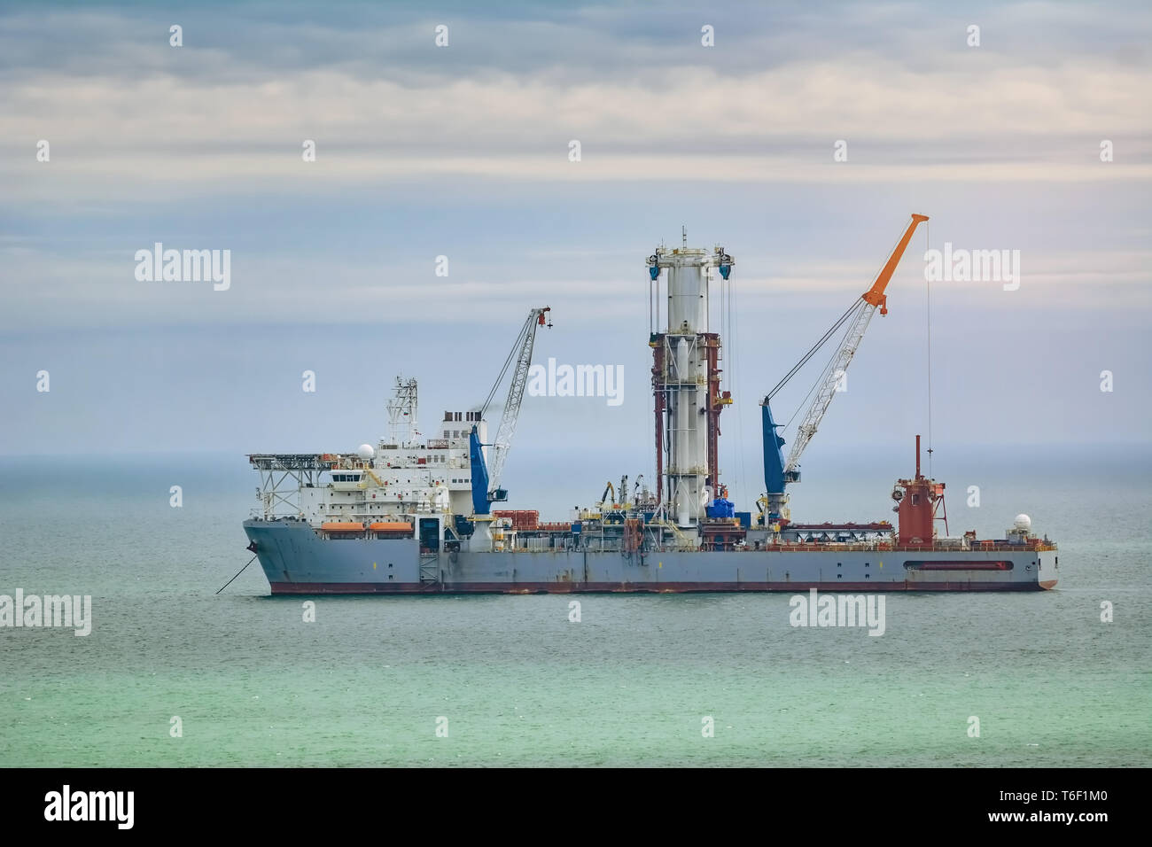 Drill Ship in Black Sea Stock Photo