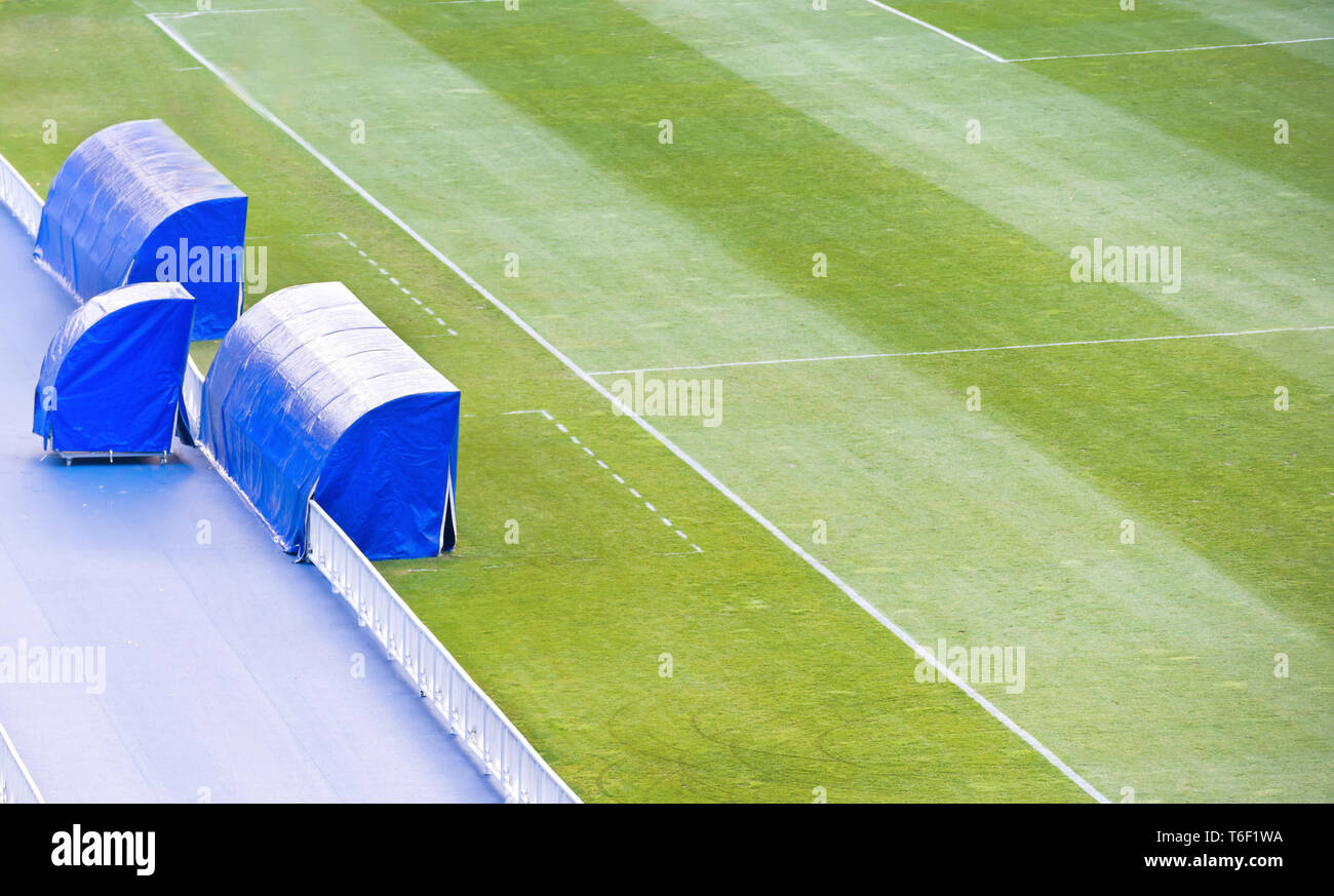 Football soccer field with coach bench Stock Photo Alamy